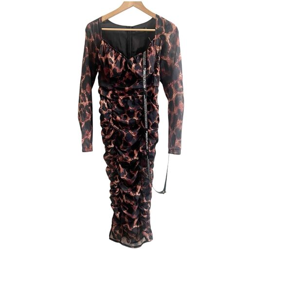 Pretty Little Thing Animal Print Midi Dress Size Size 4 Ruched NWT Brown Black - Picture 1 of 8
